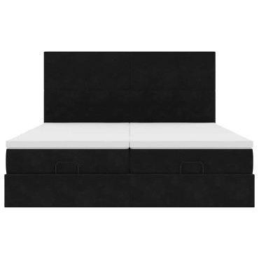 vidaXL Οθωμανικό κρεβάτι με στρώματα Μαύρο 200x200cm Velvet
