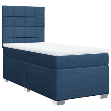 vidaXL Κρεβάτι Boxspring με Στρώμα Μπλε 100x200cm Υφασμάτινο 1 τεμ. - Μονό