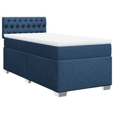 vidaXL Κρεβάτι Boxspring με Στρώμα Μπλε 100x200cm Υφασμάτινο 1 τεμ. - Μονό