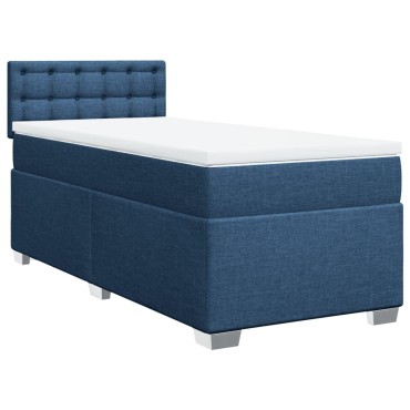 vidaXL Κρεβάτι Boxspring με Στρώμα Μπλε 100x200cm Υφασμάτινο 1 τεμ. - Μονό