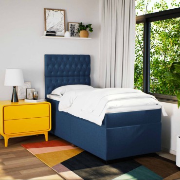 vidaXL Κρεβάτι Boxspring με Στρώμα Μπλε 100x200cm Υφασμάτινο 1 τεμ. - Μονό