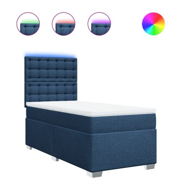 vidaXL Κρεβάτι Boxspring με Στρώμα Μπλε 100x200cm Υφασμάτινο 1 τεμ. - Μονό