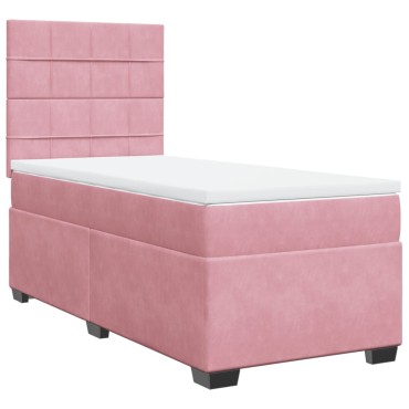 vidaXL Κρεβάτι Boxspring με Στρώμα Ροζ 100x200 εκ. Βελούδινο