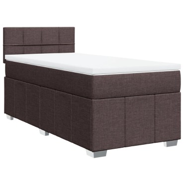 vidaXL Κρεβάτι Boxspring με Στρώμα Σκούρο Καφέ 100x200 εκ. Υφασμάτινο