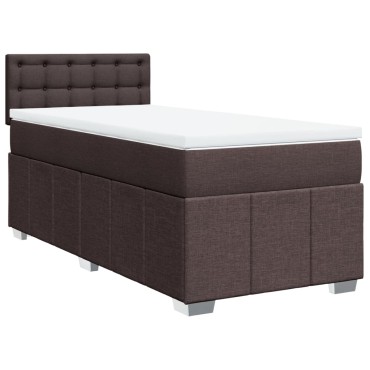 vidaXL Κρεβάτι Boxspring με Στρώμα Σκούρο Καφέ 100x200 εκ. Υφασμάτινο
