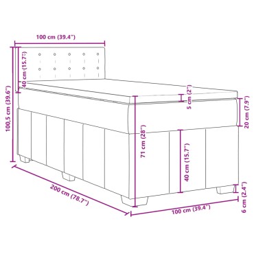 vidaXL Κρεβάτι Boxspring με Στρώμα Σκούρο Καφέ 100x200 εκ. Υφασμάτινο