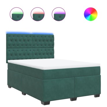 vidaXL Κρεβάτι Boxspring με Στρώμα Σκούρο Πράσινο 140x200εκ. Βελούδινο