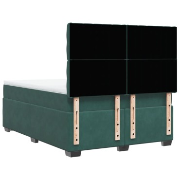 vidaXL Κρεβάτι Boxspring με Στρώμα Σκούρο Πράσινο 140x200εκ. Βελούδινο