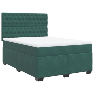 vidaXL Κρεβάτι Boxspring με Στρώμα Σκούρο Πράσινο 140x200εκ. Βελούδινο