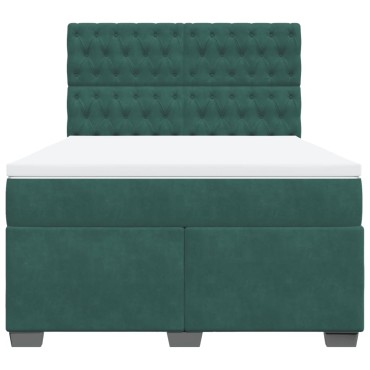 vidaXL Κρεβάτι Boxspring με Στρώμα Σκούρο Πράσινο 140x200εκ. Βελούδινο