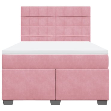 vidaXL Κρεβάτι Boxspring με Στρώμα Ροζ 140x200 εκ. Βελούδινο