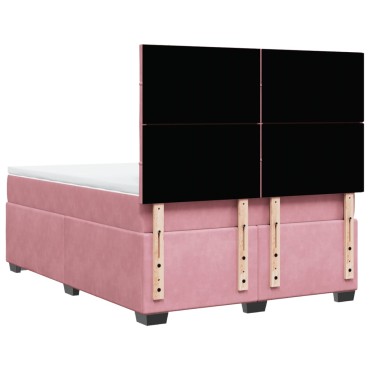 vidaXL Κρεβάτι Boxspring με Στρώμα Ροζ 140x200 εκ. Βελούδινο