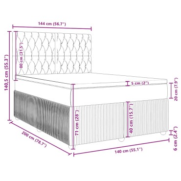 vidaXL Κρεβάτι Boxspring με Στρώμα Σκούρο Καφέ 140x200 εκ Υφασμάτινο
