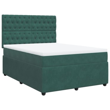vidaXL Κρεβάτι Boxspring με Στρώμα Σκούρο Πράσινο 140x200εκ. Βελούδινο