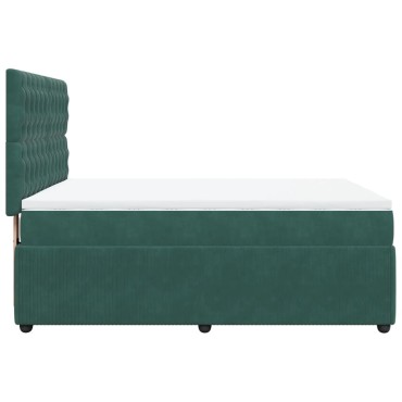 vidaXL Κρεβάτι Boxspring με Στρώμα Σκούρο Πράσινο 140x200εκ. Βελούδινο