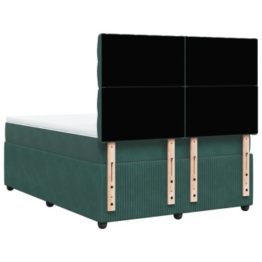 vidaXL Κρεβάτι Boxspring με Στρώμα Σκούρο Πράσινο 140x200εκ. Βελούδινο