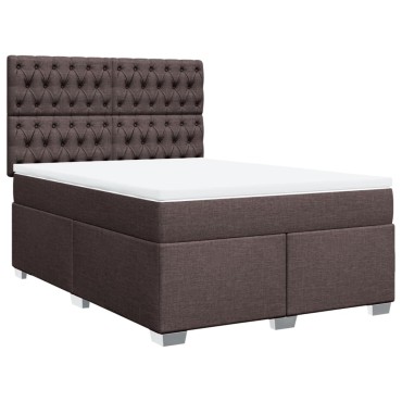 vidaXL Κρεβάτι Boxspring με Στρώμα Σκούρο Καφέ 140x200 εκ Υφασμάτινο