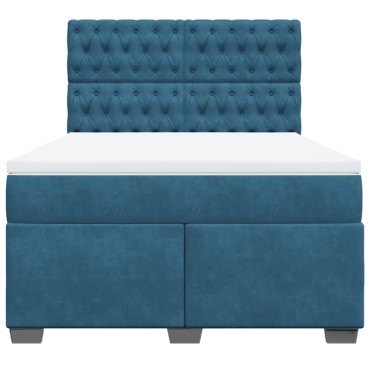 vidaXL Κρεβάτι Boxspring με Στρώμα Μπλε 140x200 εκ. Βελούδινο