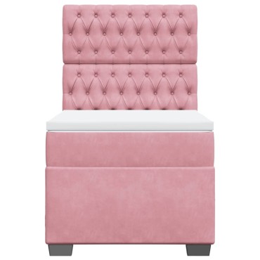 vidaXL Κρεβάτι Boxspring με Στρώμα Ροζ 100x200 εκ. Βελούδινο