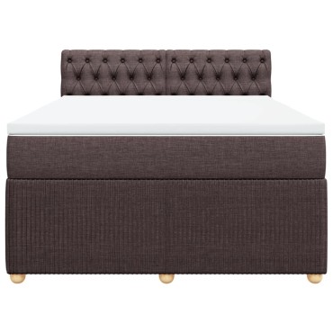 vidaXL Κρεβάτι Boxspring με Στρώμα Σκούρο Καφέ 140x200 εκ Υφασμάτινο