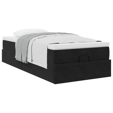 vidaXL Οθωμανικό κρεβάτι με στρώμα Μαύρο 100x200cm Velvet