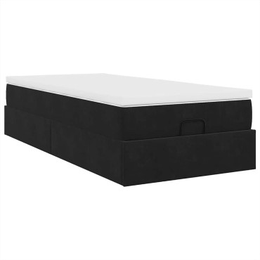 vidaXL Οθωμανικό κρεβάτι με στρώμα Μαύρο 100x200cm Velvet