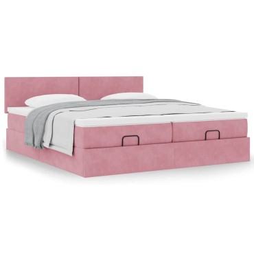 vidaXL Οθωμανικό κρεβάτι με στρώματα ροζ 180x200cm Velvet