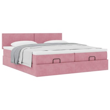 vidaXL Οθωμανικό κρεβάτι με στρώματα ροζ 180x200cm Velvet