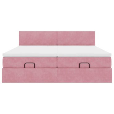 vidaXL Οθωμανικό κρεβάτι με στρώματα ροζ 180x200cm Velvet