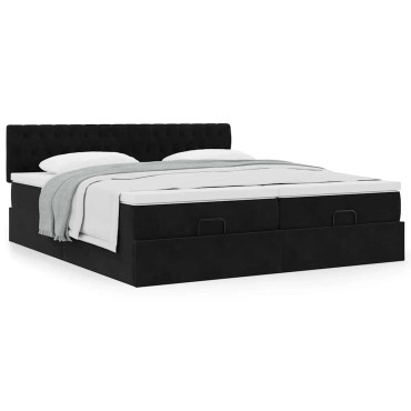 vidaXL Οθωμανικό κρεβάτι με στρώματα Μαύρο 180x200cm Velvet