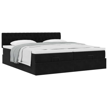 vidaXL Οθωμανικό κρεβάτι με στρώματα Μαύρο 180x200cm Velvet