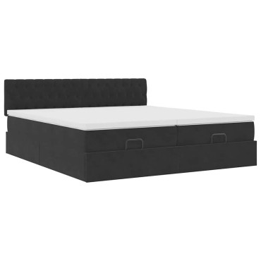vidaXL Οθωμανικό κρεβάτι με στρώματα Μαύρο 180x200cm Velvet