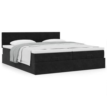 vidaXL Οθωμανικό κρεβάτι με στρώματα Μαύρο 200x200cm Velvet
