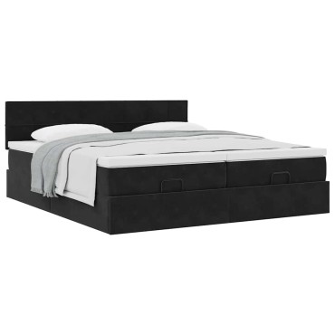 vidaXL Οθωμανικό κρεβάτι με στρώματα Μαύρο 200x200cm Velvet