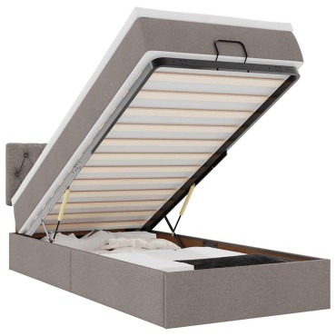 vidaXL Οθωμανικό κρεβάτι με στρώμα & LEDs Taupe 100x200 cm Ύφασμα