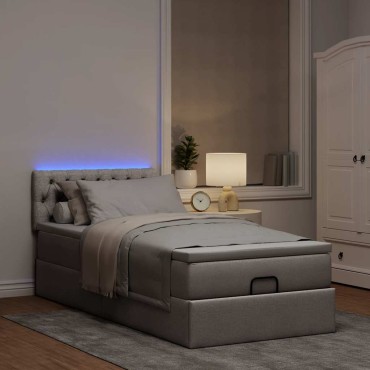 vidaXL Οθωμανικό κρεβάτι με στρώμα & LEDs Taupe 100x200 cm Ύφασμα
