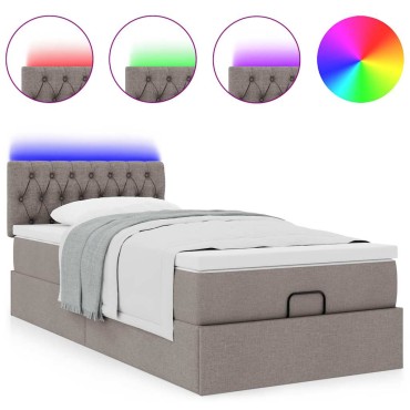 vidaXL Οθωμανικό κρεβάτι με στρώμα & LEDs Taupe 100x200 cm Ύφασμα