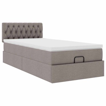 vidaXL Οθωμανικό κρεβάτι με στρώμα & LEDs Taupe 100x200 cm Ύφασμα