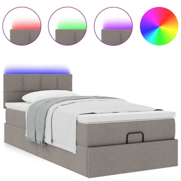 vidaXL Οθωμανικό κρεβάτι με στρώμα & LEDs Taupe 100x200 cm Ύφασμα