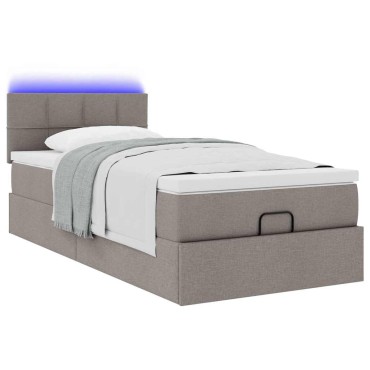 vidaXL Οθωμανικό κρεβάτι με στρώμα & LEDs Taupe 100x200 cm Ύφασμα
