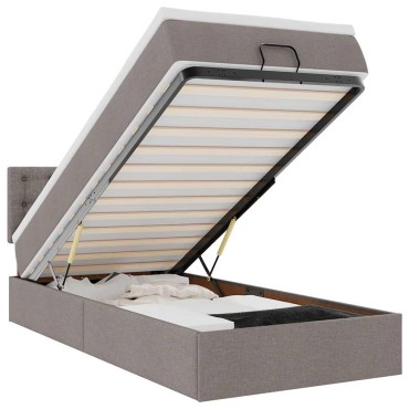 vidaXL Οθωμανικό κρεβάτι με στρώμα & LEDs Taupe 100x200 cm Ύφασμα