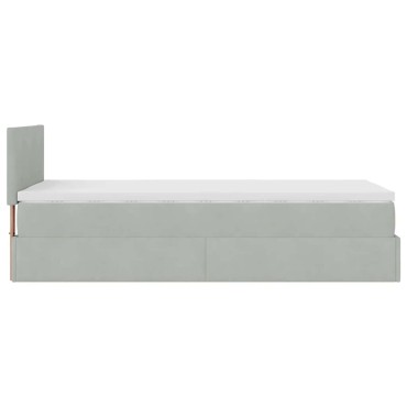 vidaXL Οθωμανικό κρεβάτι με στρώμα&LEDs Ανοιχτό γκρι 90x200cm Βελούδο