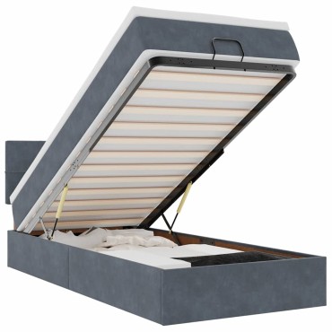 vidaXL Οθωμανικό κρεβάτι με στρώμα&LEDs Σκούρο γκρι 100x200cm Βελούδο