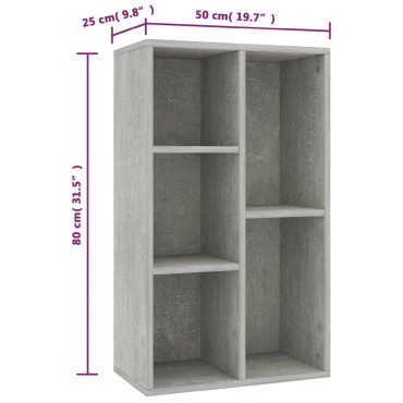 vidaXL Ραφιέρα/Βιβλιοθήκη Γκρι Σκυροδέματος 50x25x80cm Επεξ. Ξύλο 1 τεμ.