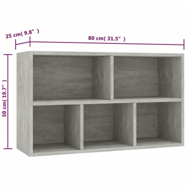 vidaXL Ραφιέρα/Βιβλιοθήκη Γκρι Σκυροδέματος 50x25x80cm Επεξ. Ξύλο 1 τεμ.