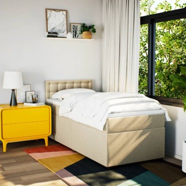 vidaXL Κρεβάτι Boxspring με Στρώμα Κρεμ 80 x 200 εκ. Υφασμάτινο