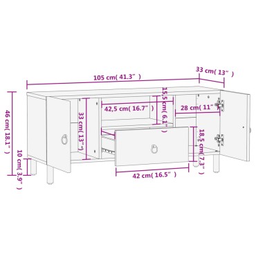 vidaXL Έπιπλο Τηλεόρασης 105x33x46cm από Μασίφ Ξύλο Μάνγκο