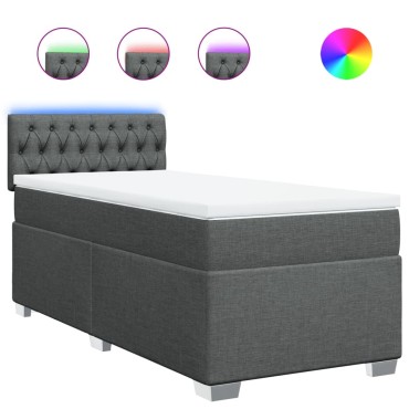 vidaXL Κρεβάτι Boxspring με Στρώμα Σκούρο Γκρι 90x190 εκ. Υφασμάτινο