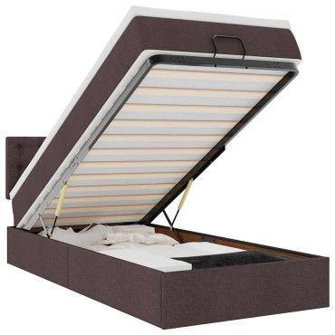 vidaXL Οθωμανικό κρεβάτι με στρώμα & LEDs Σκούρο καφέ 80x200cm ύφασμα - Μονό