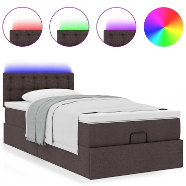 vidaXL Οθωμανικό κρεβάτι με στρώμα & LEDs Σκούρο καφέ 80x200cm ύφασμα - Μονό